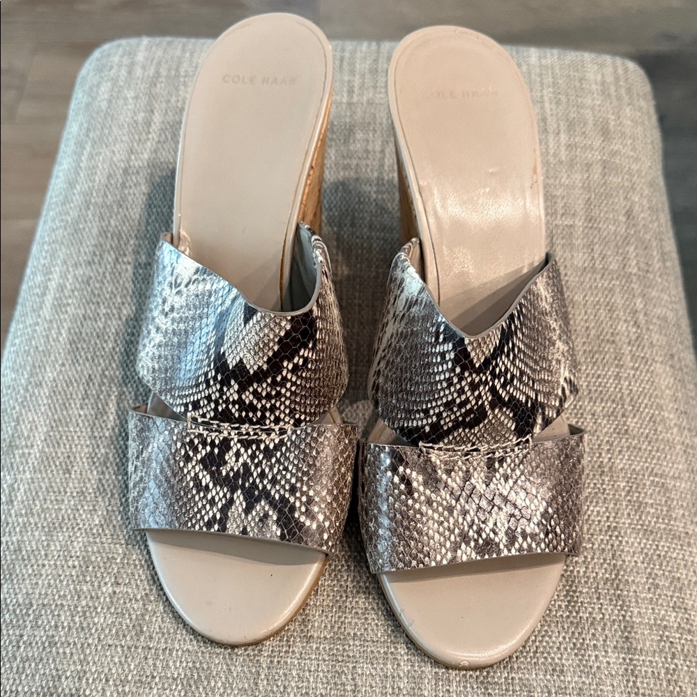 Cole Haan Women's Snakeskin Mules - Black and Cream